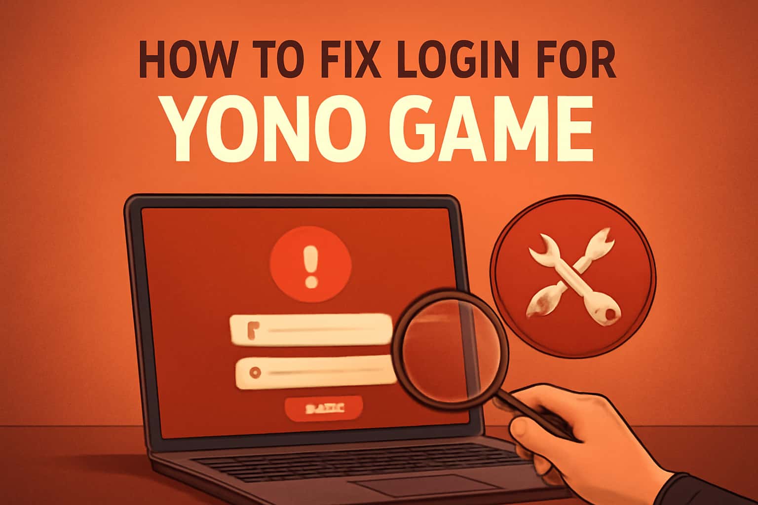 An informational scene depicting troubleshooting steps for login issues in Yono Game.