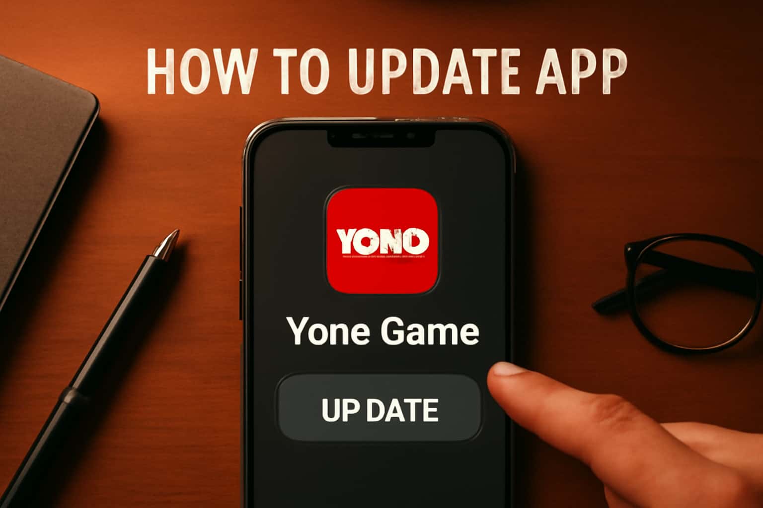 A neutral informational scene about updating the Yono Game app.