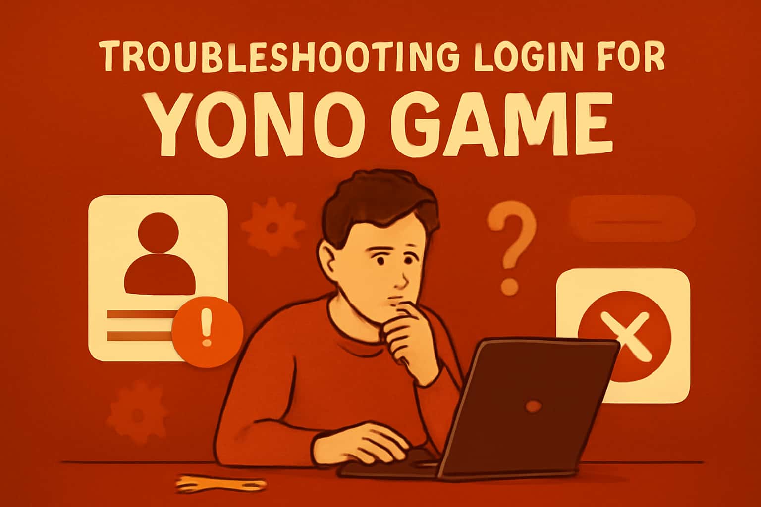 Informational scene depicting troubleshooting login for Yono Game.